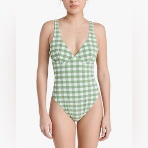 BNWT Madewell Green Gingham One-Piece Swimsuit